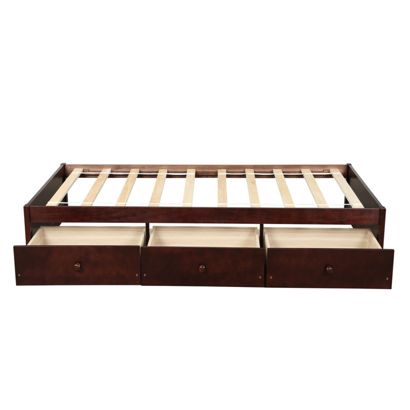 Cadre de lit plateforme moderne avec rangement Lit en bois avec tiroirs, Rouge