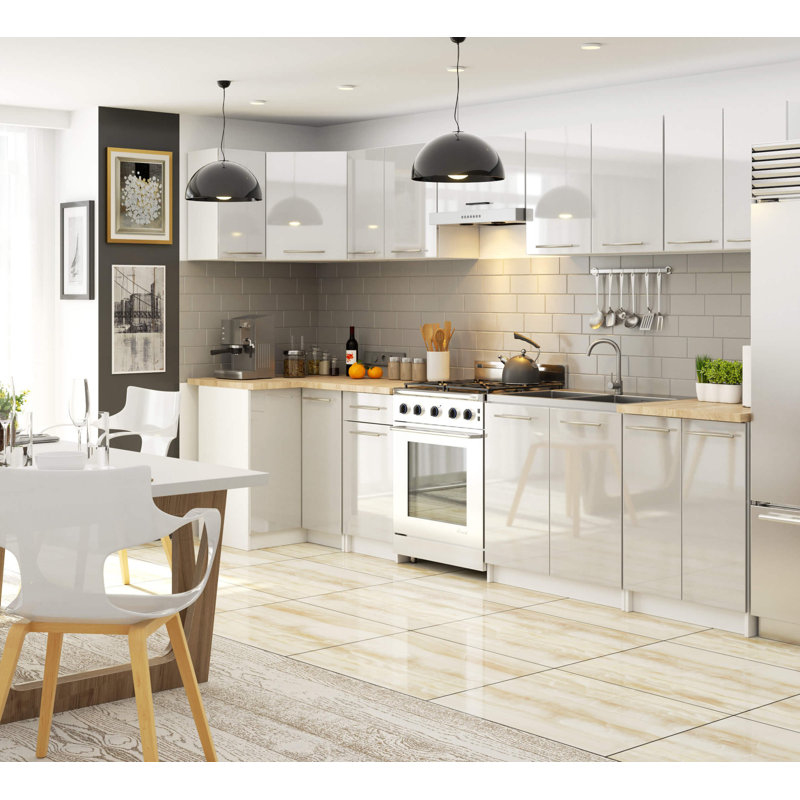 OLIWIA kitchen base cabinet in white, light gray gloss, 85cm H x 80cm W x 46cm D