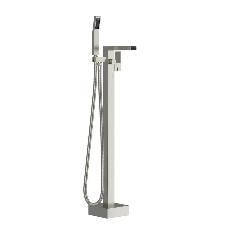 Freestanding Bathroom Faucet With Waterfall Tub Filler And Detachable Handheld Shower, 360 Rotatable, Dual Temperature, Brushed Nickel Brass Faucet, Swivel Spout Hand