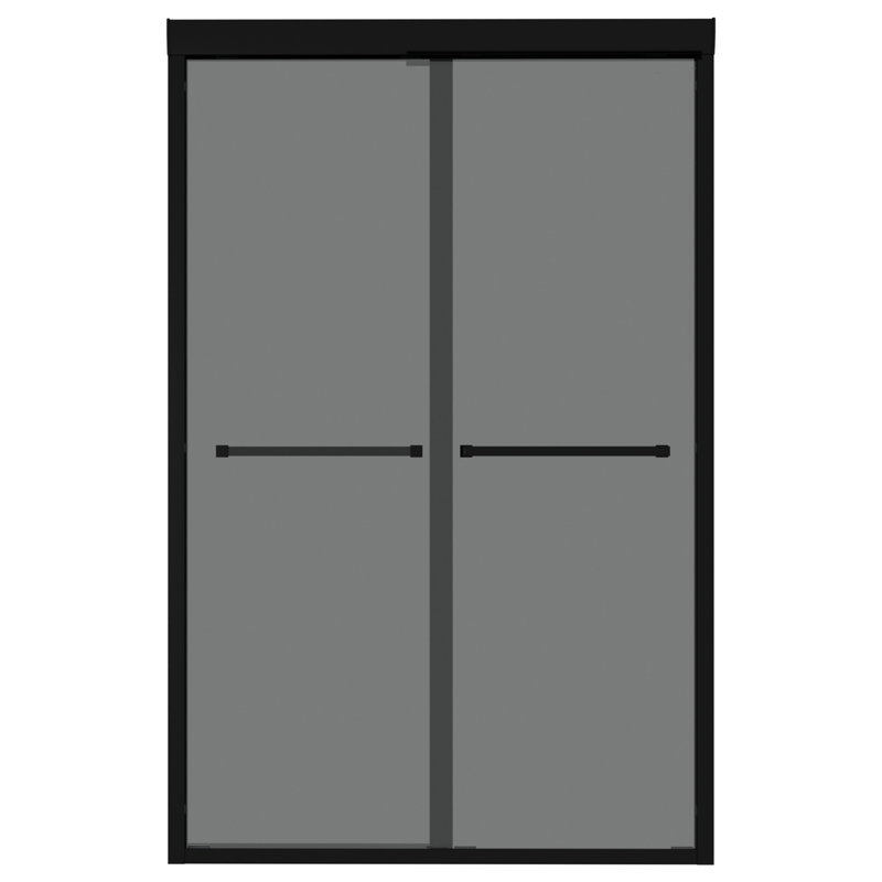 48" Shower Door, 8Mm Glass With R10 Smooth Edges And Features, Matte Black Frame, Reversible Sliding, Water-Tight Seal, No Specialized Tools Double Sliding Laminated Grey Glass, Design, Weekly