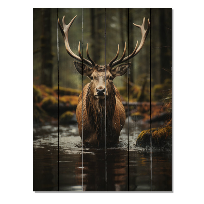 Portrait d'orignal brun et vert sur bois, H 20 po x l 10 po x P 0,78 po