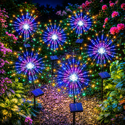 8 Modes Solar Firework Lights Outdoor Waterproof 120 LED Garden Landscape Light for 4th of July Decorations