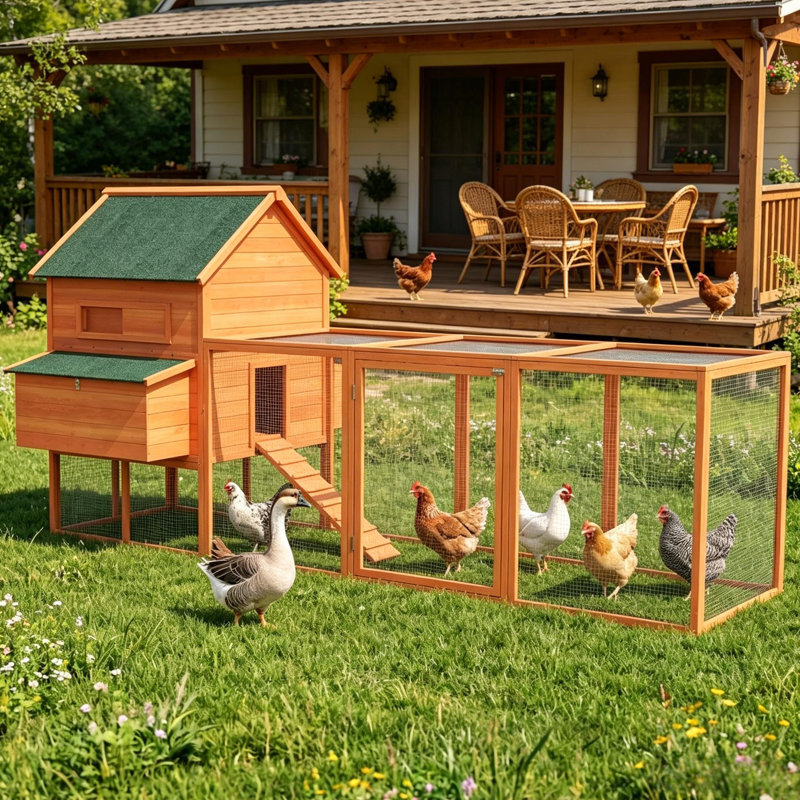 Spacieuse maison d'oie, poulailler, poulailler en bois, maisonnette avec deux fenêtres coulissantes