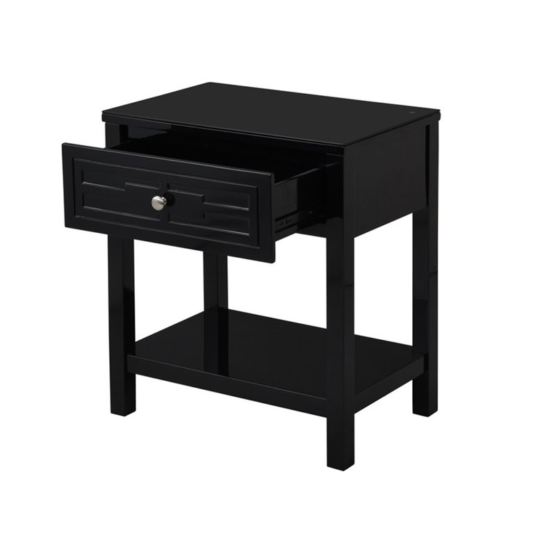 Table de chevet 23 po en bois noir avec plateau et plateau en verre | Idée cadeau, Noir