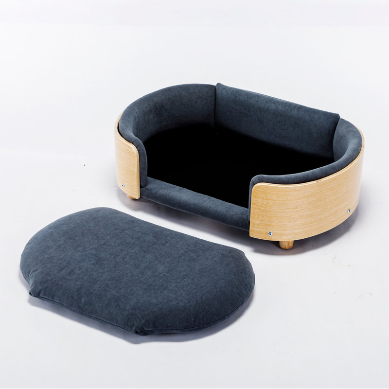 Canapé pour chien en bois massif Inira, Gris foncé / naturel, L 38,58 po x P 26,77 po x H 11,02 po