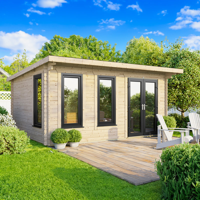 Powersheds 16 x 10ft Pent Log Cabin, Doors to the Right - 44mm