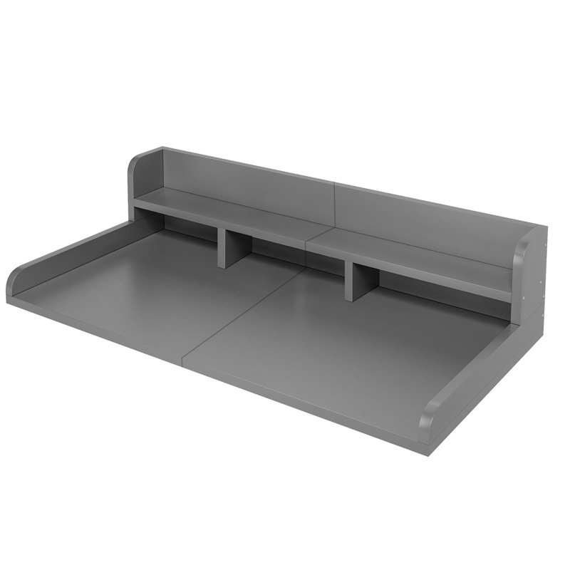 Organisateur de comptoir en bois pour laveuse et sécheuse à linge avec rebord, tablette de rangement double couche, Gris
