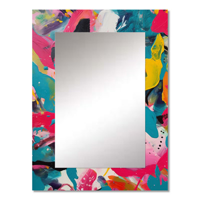 Pink and Turquoise Abstract Enigma III - Abstract Mirror, Pink Decorative Wall Mirror, Printed Metal Art