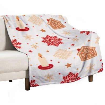 Red Snowflakes Ginge Luxury Flannel Throw Blanket, Soft Warm Fuzzy Blanket for Living Room Sofa Bed Home Decor