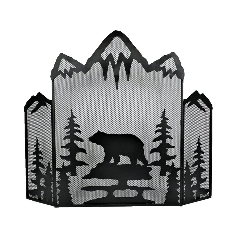 Pare-étincelles en métal rustique 3 panneaux Majestic Mountain Bear Design