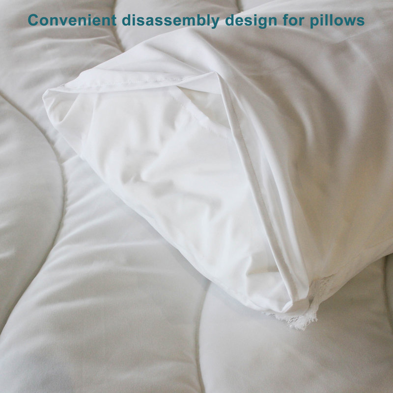 White Microfiber Reversible Comforter Set, Édredon pour lit simple + 1 taie décorative stan