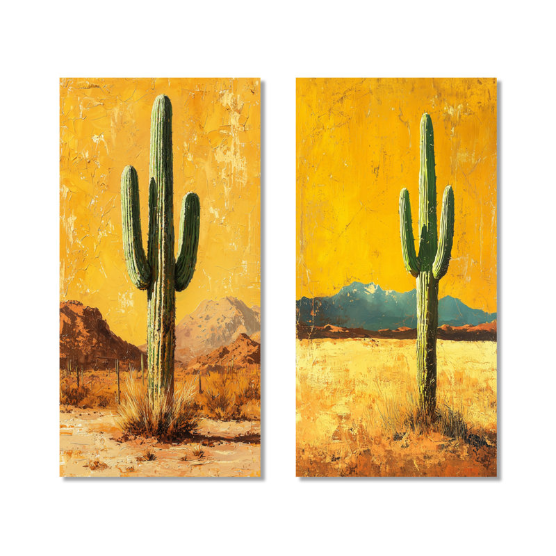 Cactus et la chaleur du désert I - ensemble de 2 décorations murales en métal nature, 40" H x 40" W