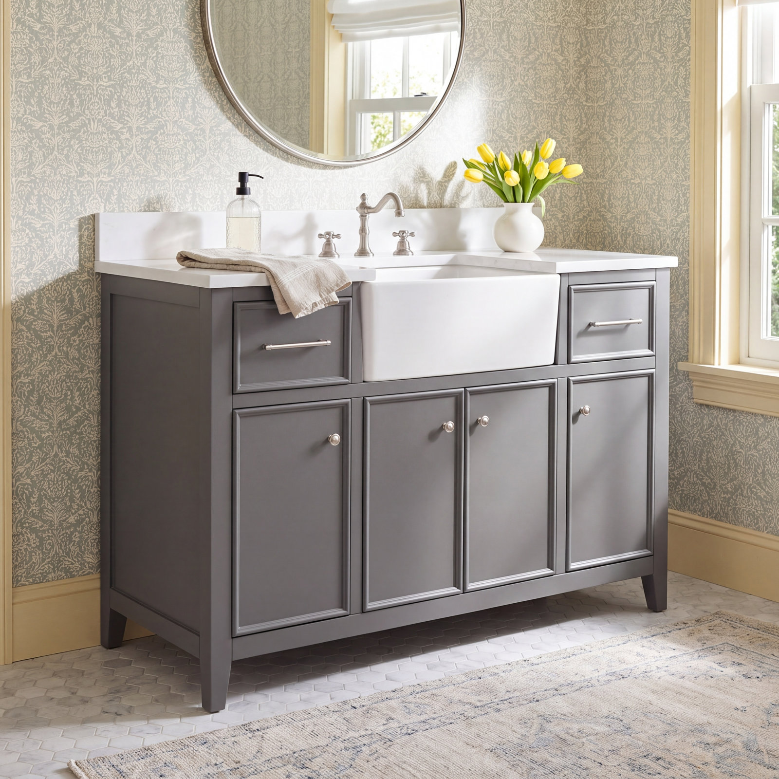 Aisa 48" Pine Single Bathroom Vanity, Gray/Brushed Nickel