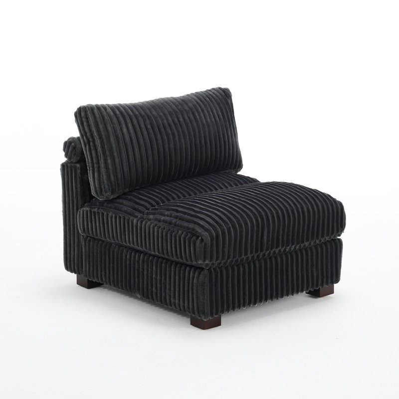 Upholstered Faux Rabbit Fur Flannel Armless Chair with Pillow Back, Single Chair Module Part For Sectional Sofa, Grey