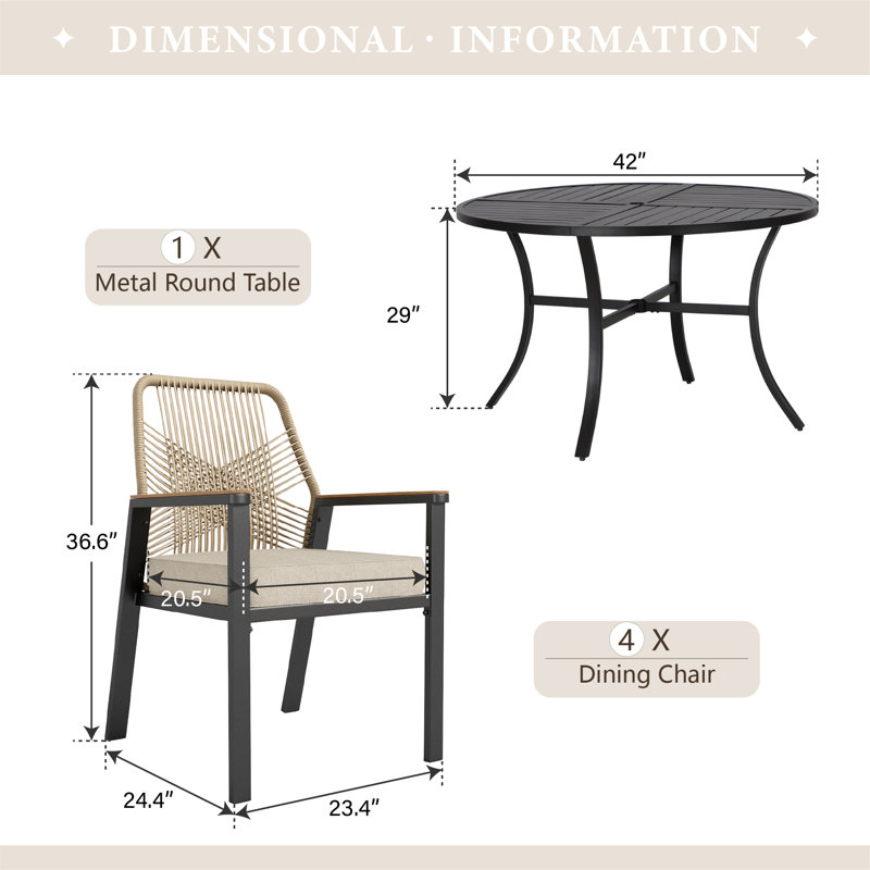 Dayshanay 4-Person Round Rattan Patio Dining Set, 4
