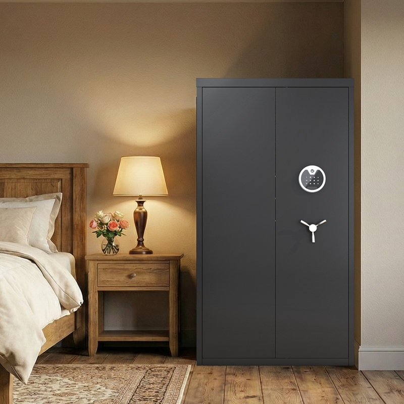 Grand coffre-fort pour armes à feu et armoire de sécurité pour la maison 20 à 20, coffre-fort non assemblé avec tablette réglable et support à fusil, coffre-fort pour la maison et le fusil de chasse, armoire à fusil avec fonction de sourdine et double alarme