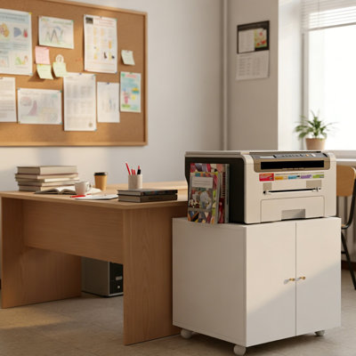 modern style Metal Printer Stand with Door Adjustable Shelf File Cabinet on Wheels for Home Office
