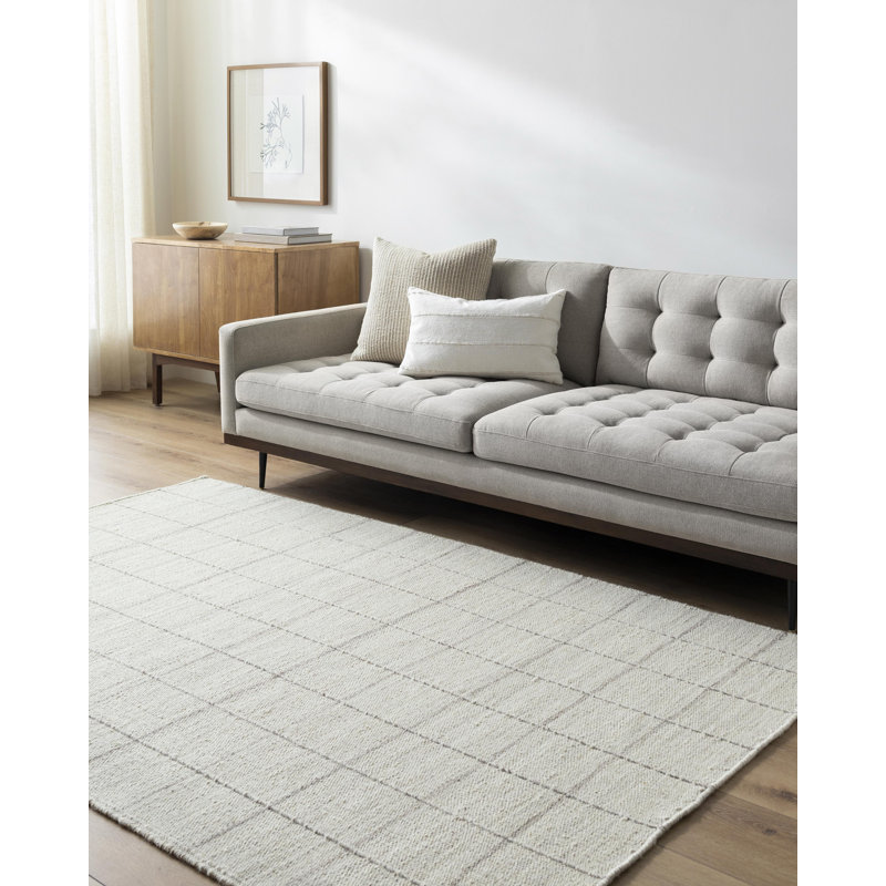 Lavande Geometric Wool Area Rug in Ivory/Gray, Rectangle 6' x 9'