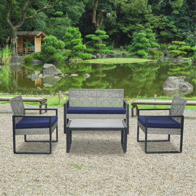4-Piece Patio Furniture Set Outdoor Balcony Porch Garden Backyard Lawn Furniture Acacia Wood Table Top