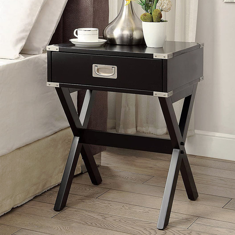 Table d'appoint avec coins en métal, Noir