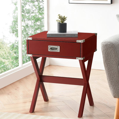 Table de bout rouge avec base - pratique pour le salon et le bureau personnel 1 chambre à coucher rustique