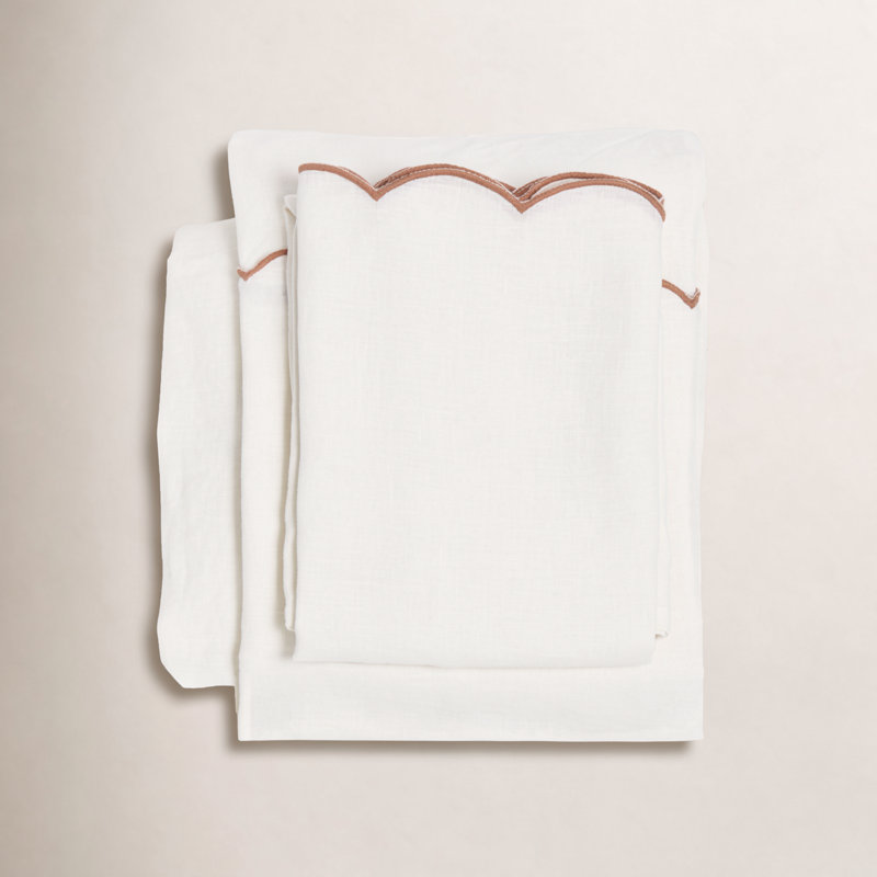 Ensemble de draps Kelly, Crème/ terre cuite, Ensemble de draps pour très grand lit californien