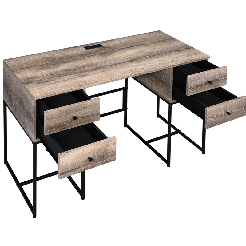Bureau 4 en chêne rustique et finition noire - Design et fonctionnalité pour une efficacité de travail optimale