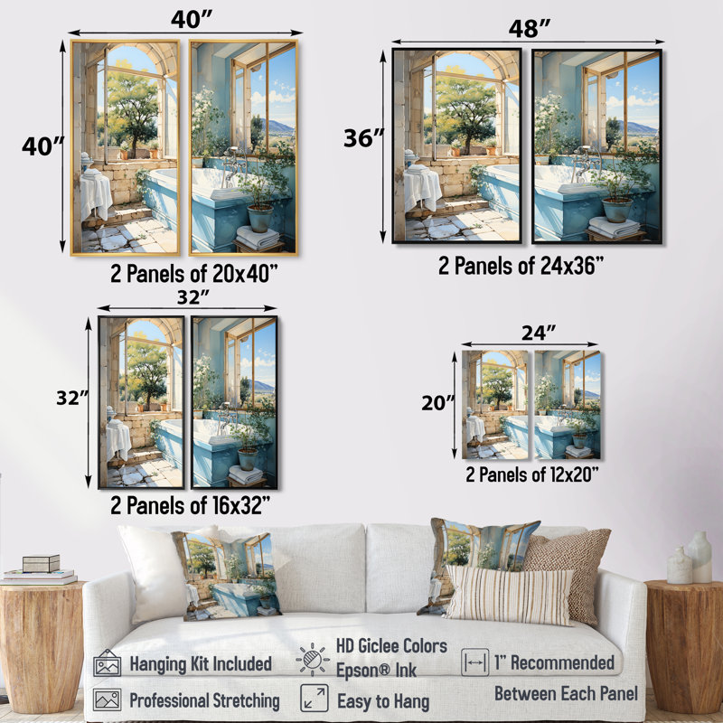 «Bathroom Bathroom Fresh» - art mural bleu, Black, 36" H x 48" W, Framed Print without Mat