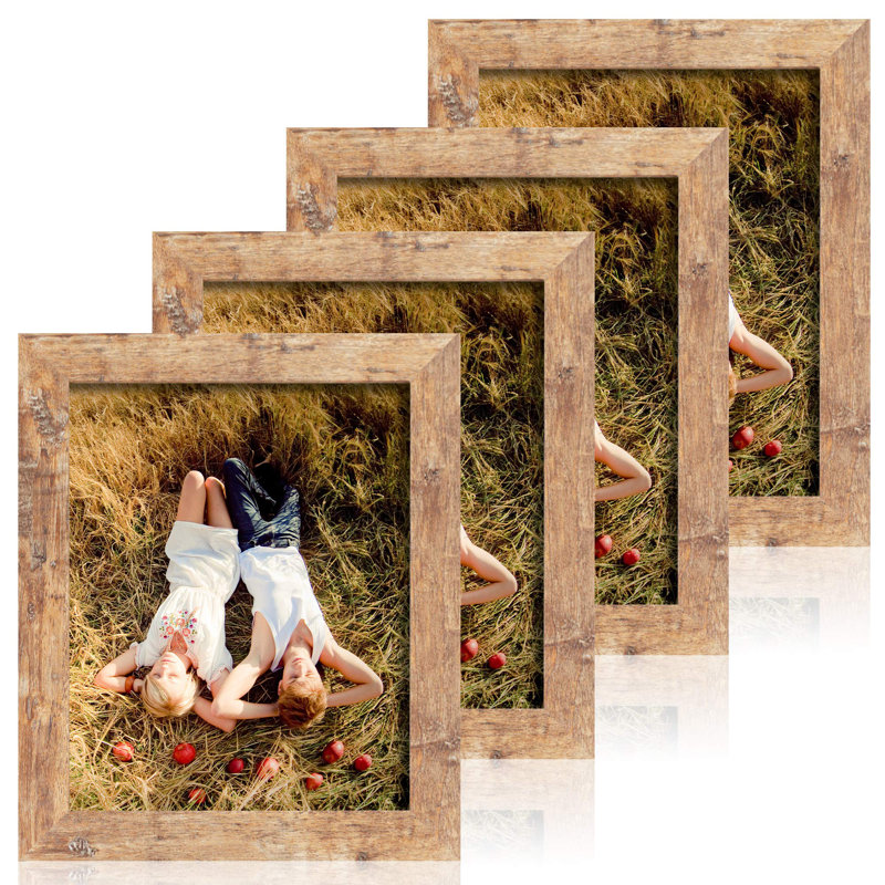 8X10 Picture Frame Set Of 4, Rustic Brown With Real Glass Photo Frames For Desktop Display And Wall Mounting