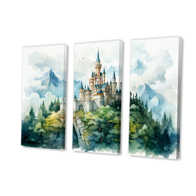 Art mural citadelle médiévale dans les montagnes, Toile tendue, H 32 po x l 48 po x P 1 po