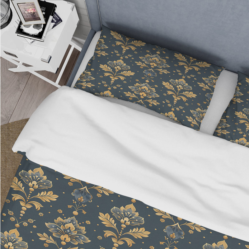 Ensemble de housse de couette campagnard bleu marine et doré Country Chic II