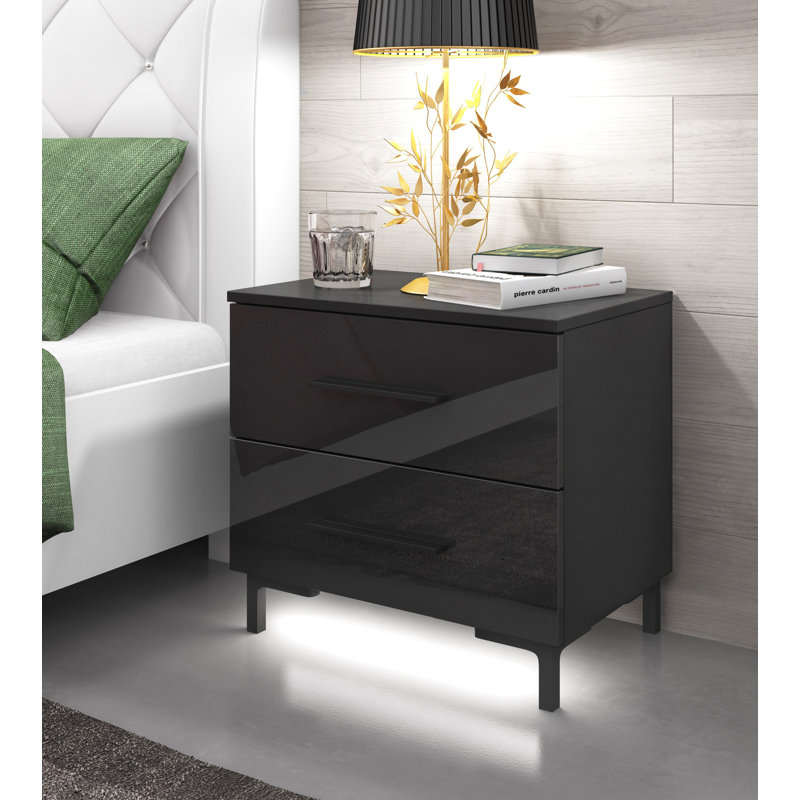 Varonique 2 Drawer Bedside Table, Black, Black