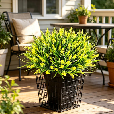 50 Bundles Faux Outdoor Plants, UV Resistant Artificial Fake Lavender Flowers with Monkey Grass for Outdoors, Realistic Faux Lavender Greenery Shrubs for Porch Yard Garden Window Box Home Decor