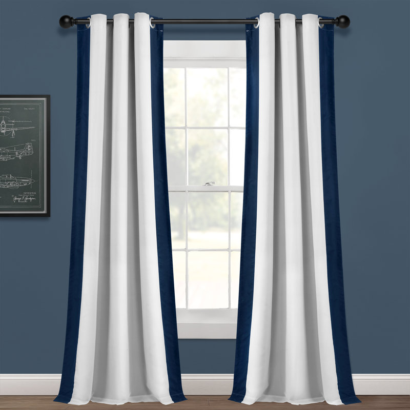 Panneau de rideau occultant avec œillets 100% blanc / bleu marine Dedrian 40 x 84, Bleu