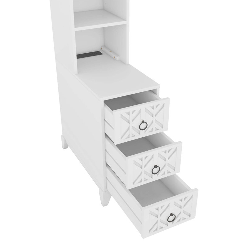 End Table with 3 Drawers, Corner Table with 2 Open Shelves, Tall Side Table for Bedroom and Corner, White