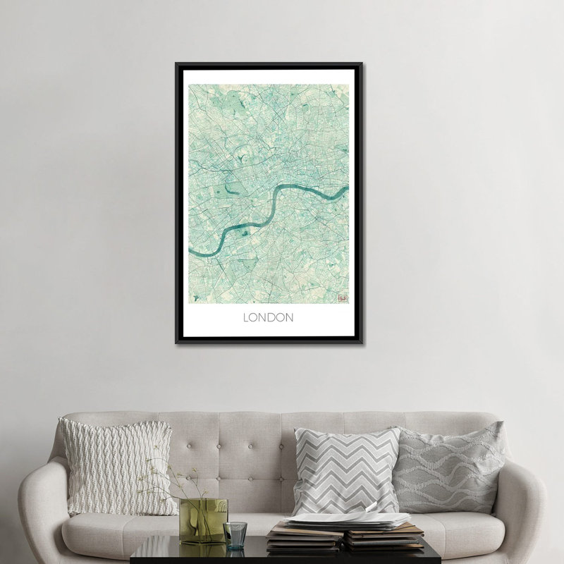 « paris rétro blue urban blueprint map », reproduction d’impression sur toile, H 60 po x l 40po x P 1,5 po, Pas de tapis