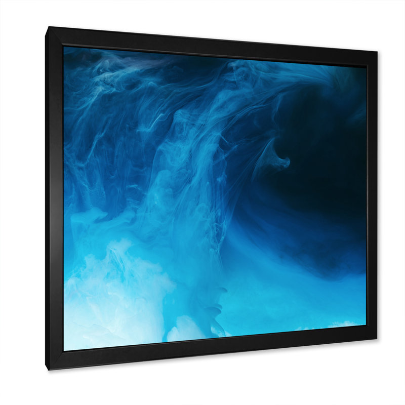 Encre bleue et mixte liquide III - Reproduction de photo sur toile, Cadre photo noir, H 16 po x l 16 po x P 1 po