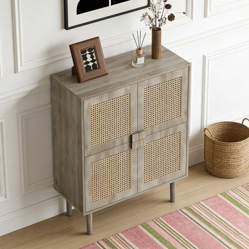 4-Doors Rattan Mesh Storage Cabinet