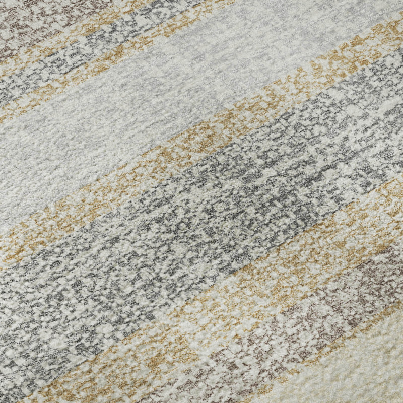 Premium Machine Washable Mayfield AMF2122 Striped Rug, 1'8" x 2'6", Gold