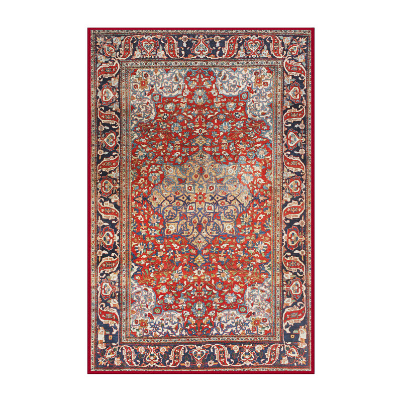 Tapis traditionnel rouge / bleu / beige Elmirasol, Rectangle 7 pi x 10 pi