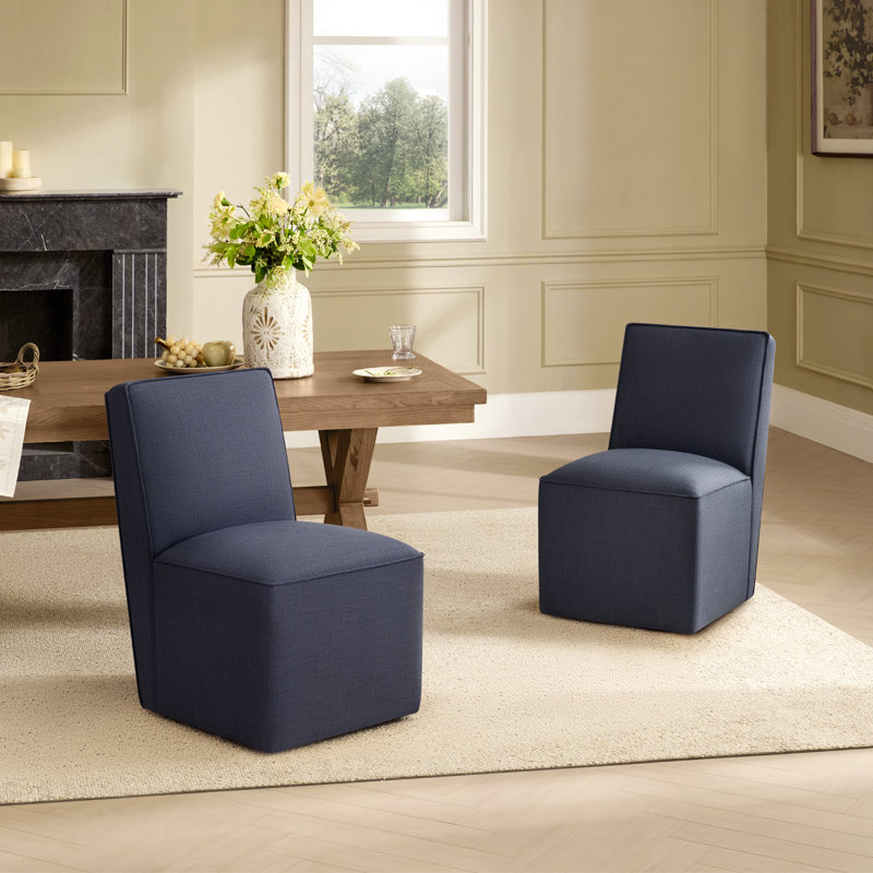 Chaise d'appoint à roulettes, Lin indigo Effie
