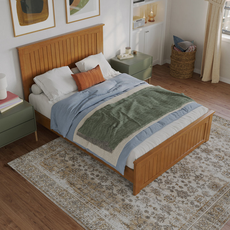 Lit plateforme en bois massif francoise avec pied de lit assorti Francoise, Double, Caramel clair
