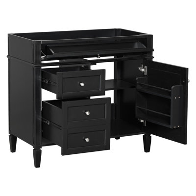 Base de meuble-lavabo noir 36 po seulement, meuble de rangement moderne en bois massif et panneau de fibres à densité moyenne, lavabo non inclus