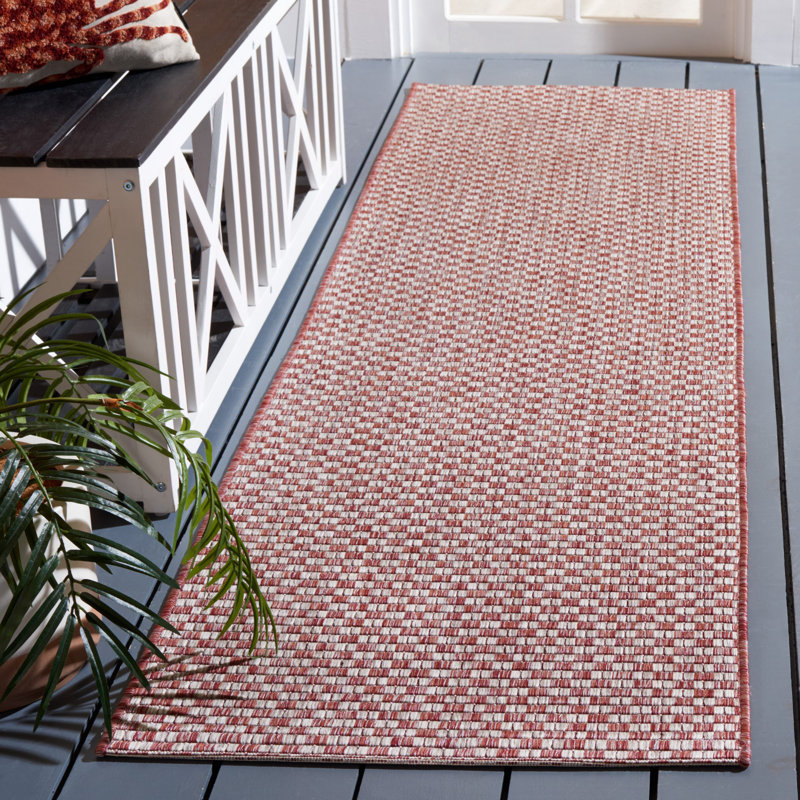 Arneshia Geometric Rust/Light Gray Indoor/Outdoor Area Rug, Runner 2'3" x 8'