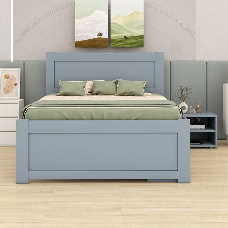Lit plateforme avec tiroir et deux tablettes, Gris, Double