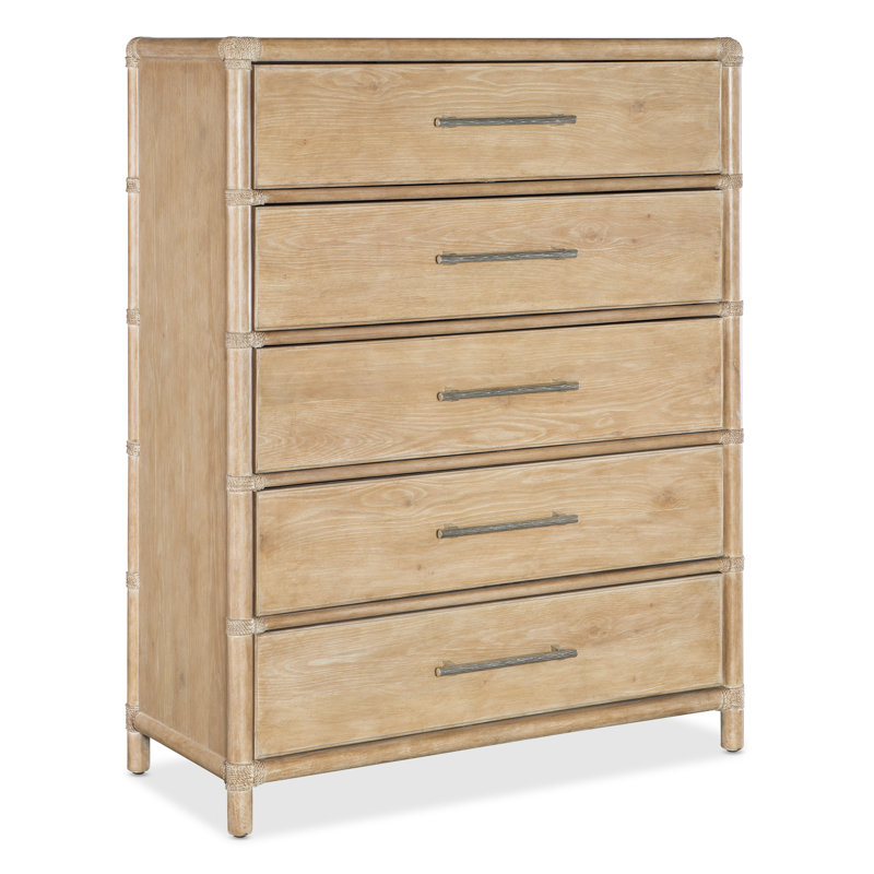 Retreat Pole Rattan Five-Drawer Chest, Light Wood/Dune