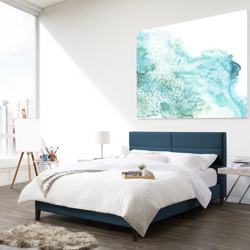 Upholstered Platform Bed, Queen, Ocean Blue