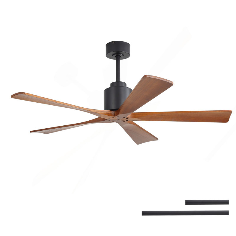 Ventilateur de plafond 52 pouces noir mat sans lumière - pales en bois de noyer, télécommande, moteur à courant continu réversible