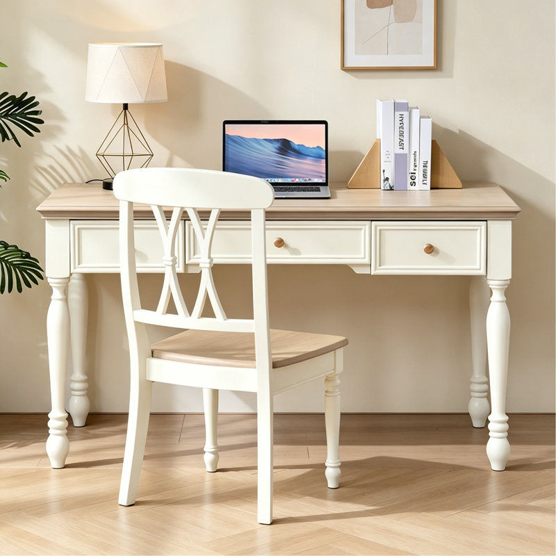 Simple White Rectangular Solid Wood Writing Desk