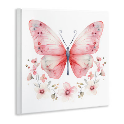Pink Symmetrical Butterfly Florals Wall Plaque, design by Creative Studio